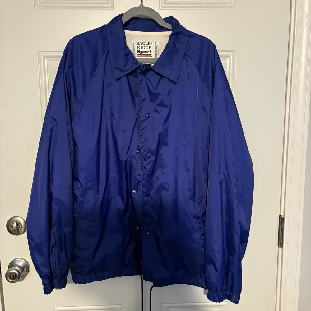 Vtg Eagles Ridge Sport Windbreaker Button Down Drawstring Jacket XL Blue